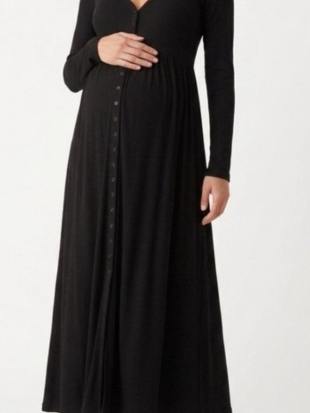 Hatch Ribbed Nursing Long-Sleeve Button-Front Maternity Maxi Dress
